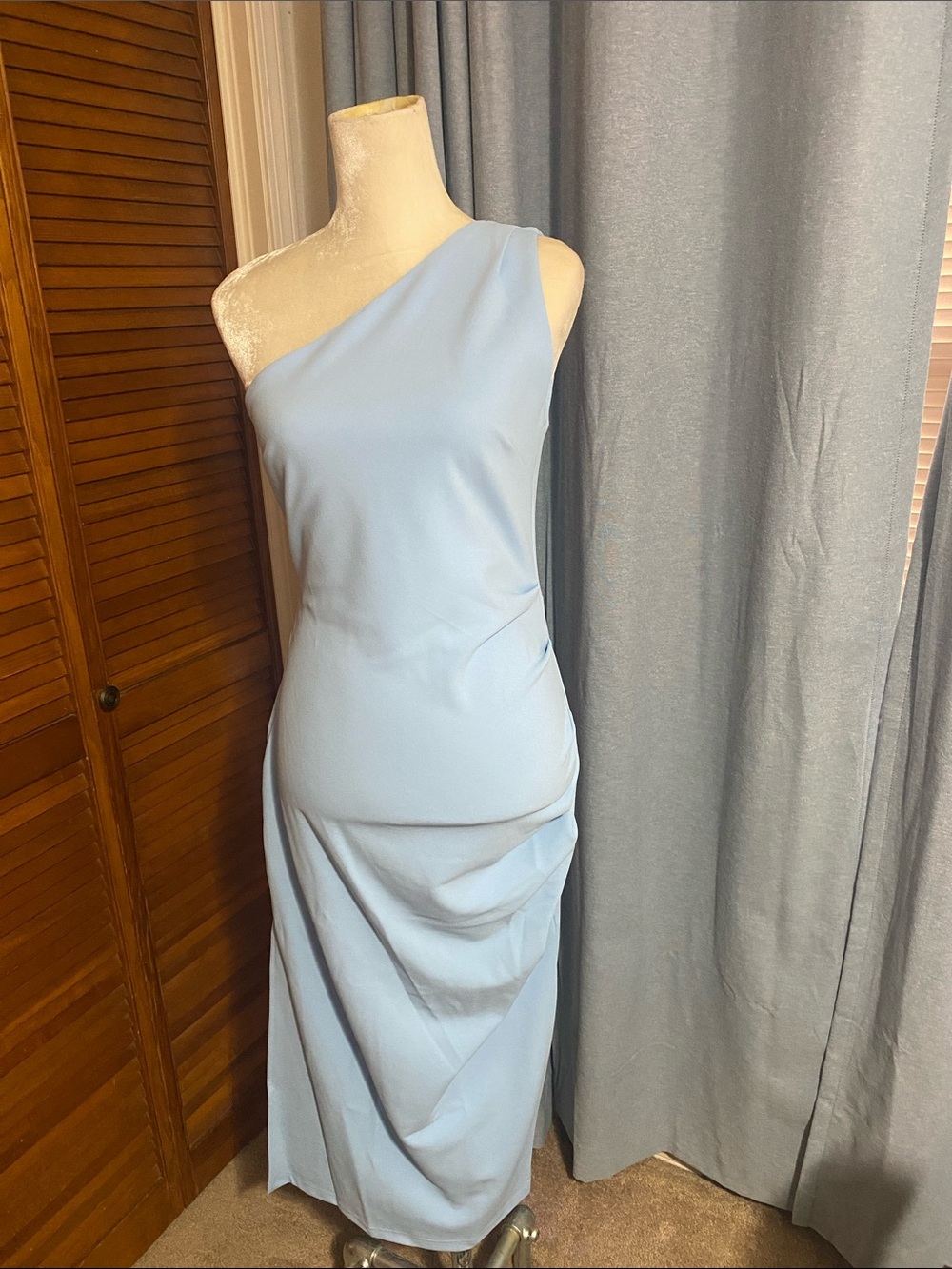 Cocktail Asymmetric One-Shoulder Light Blue Maxi Dress